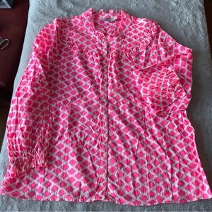 Vinyard Vines Pink and White She’ll Patterned Blouse cotton size XL